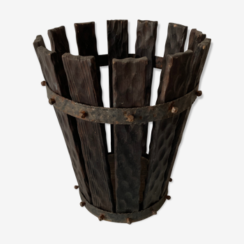 Brutalist basket wood and wrought iron 1950/1960