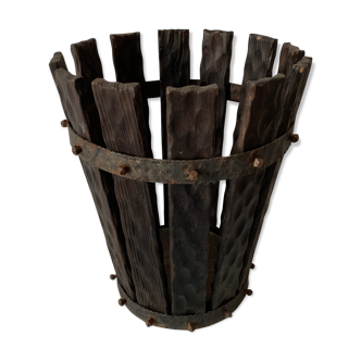 Brutalist basket wood and wrought iron 1950/1960