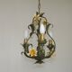 French Vintage 3 Light Cage Chandelier Hand Painted Floral Design