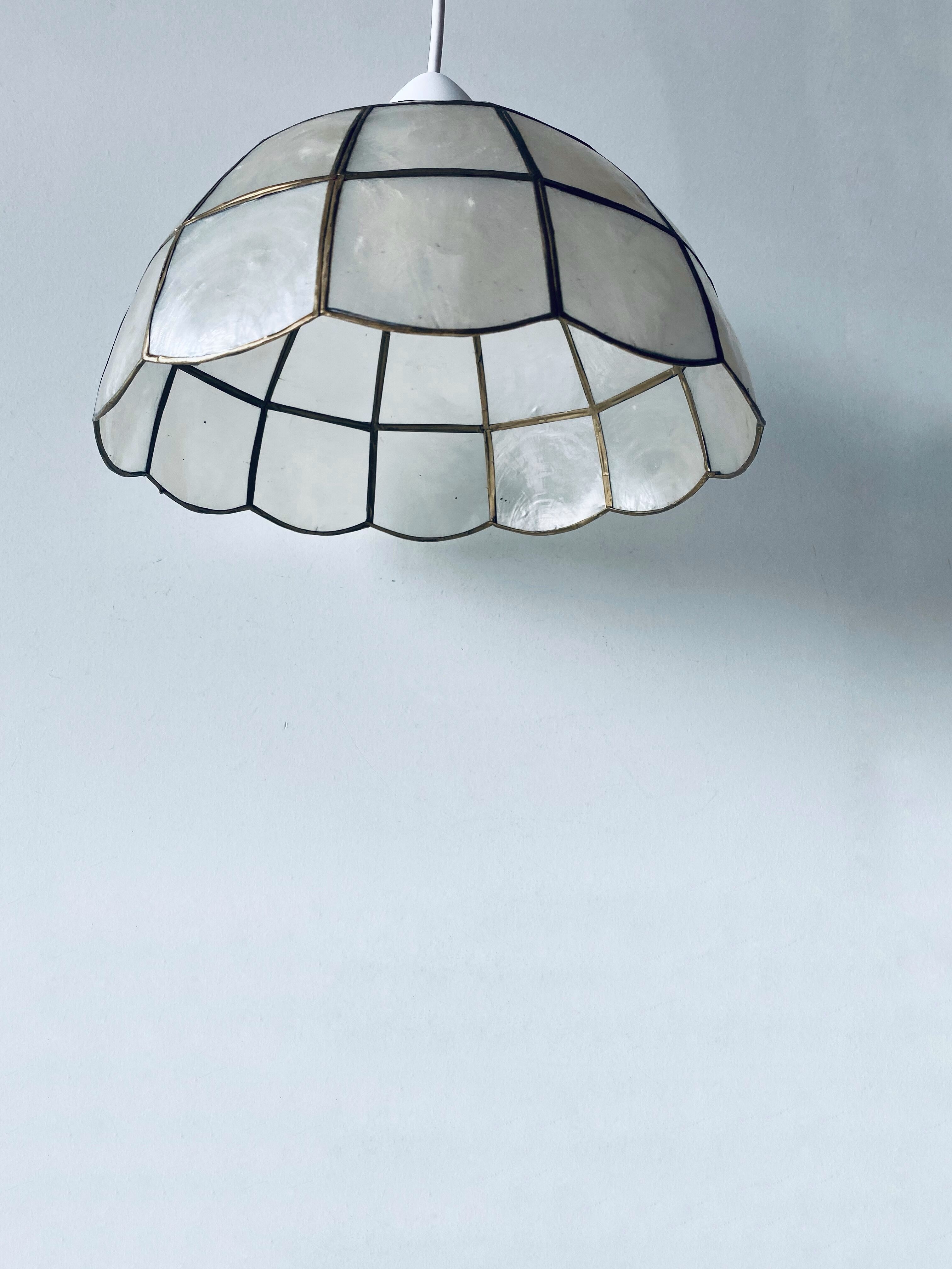 Vintage mother-of-pearl and brass pendant lamp