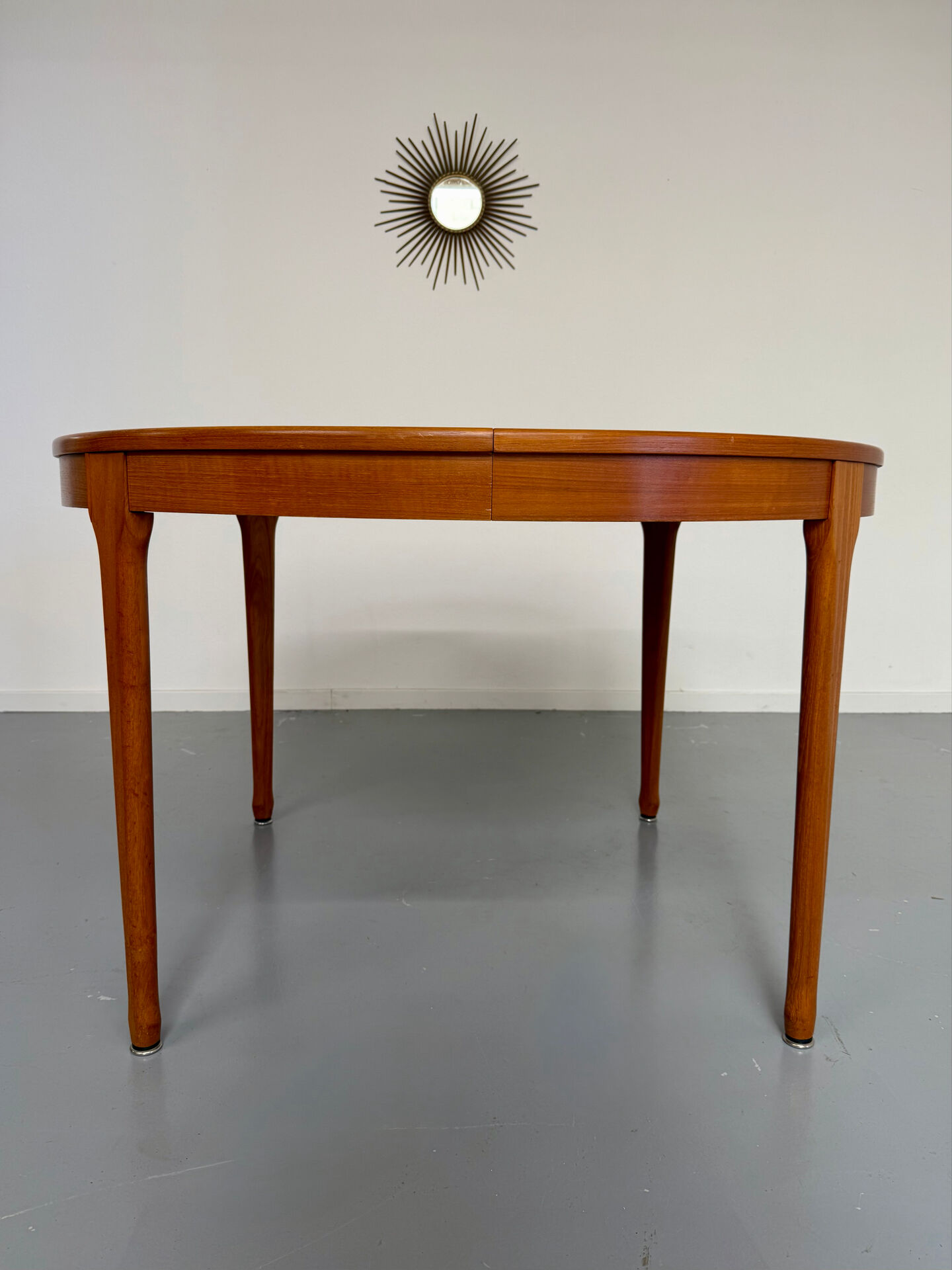 Extendable round teak table French design TV furniture Paris 1960