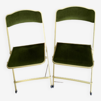 Pair of vintage green velvet folding chairs