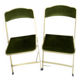 Pair of vintage green velvet folding chairs