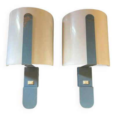 Arlus paire d'appliques métal perspex blanc vintage wall light 1960