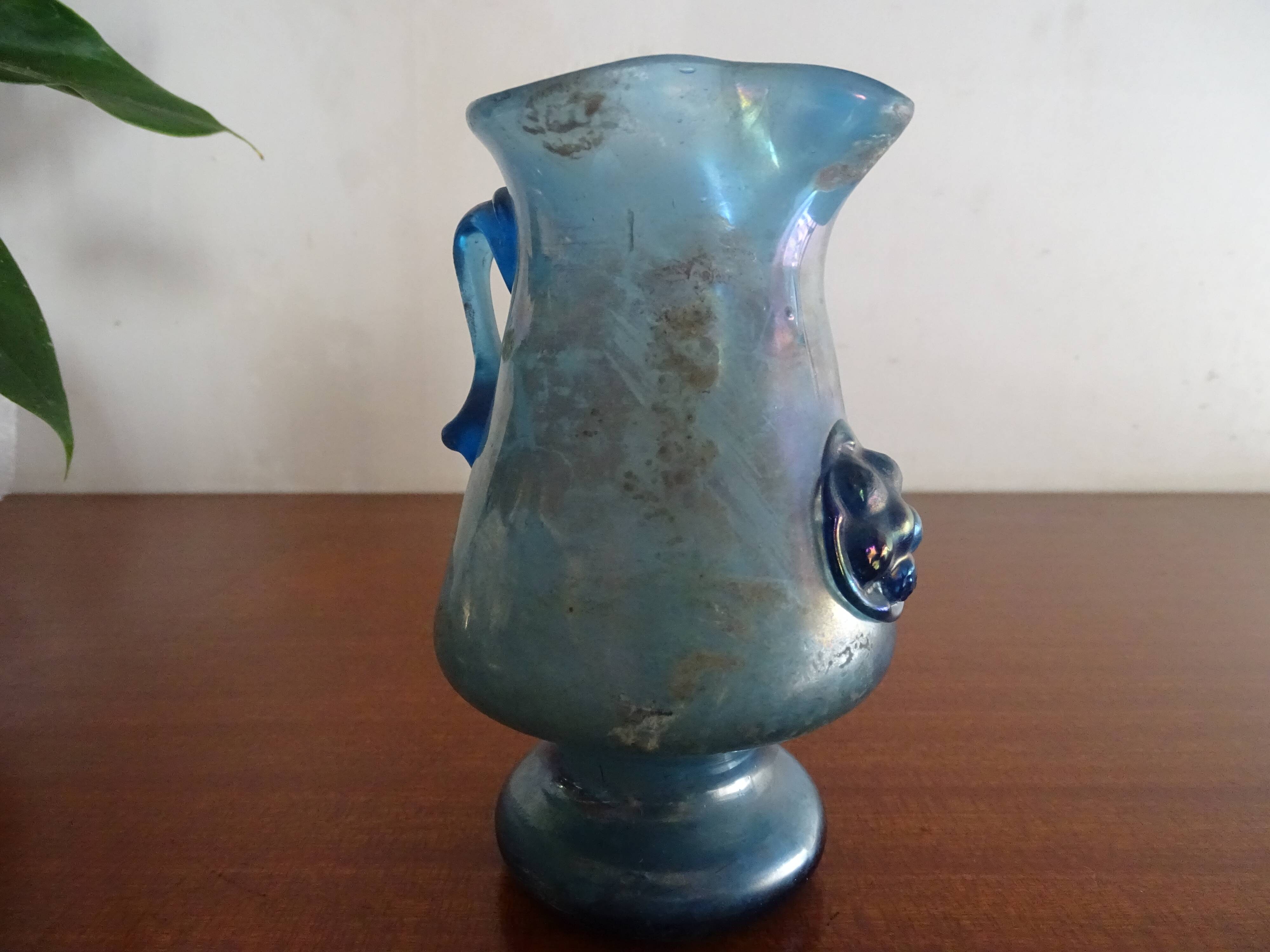 Vase with handle and spout Scavo Seguso Vetri d'Arte iridescent glass Murano 1950