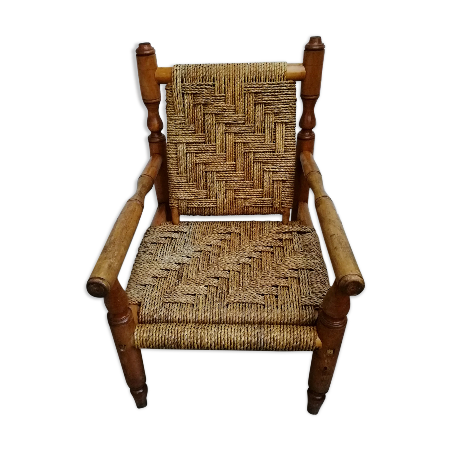 Fauteuil bois et corde années 50