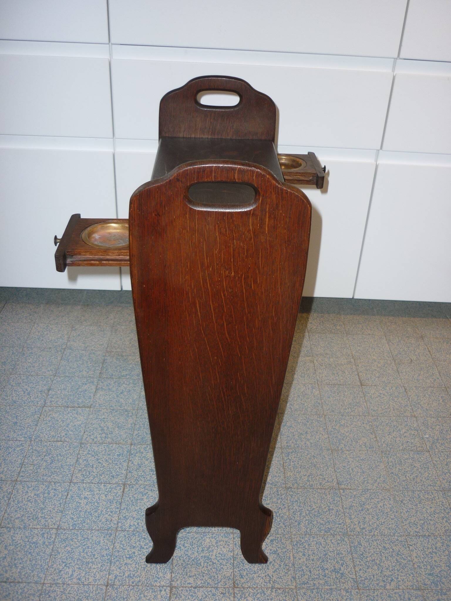 Magazine rack with ashtrays, wooden end table