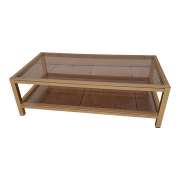 Table basse rectangulaire dorée année 70