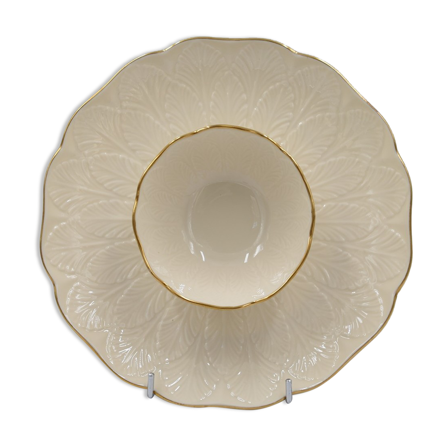 Vintage porcelain dish Lenox USA aperitif or entremets leaves in slight relief