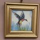 Mid-Century Oil on Panel – “Birds” by Unknown, Vintage & Framed 11 × 11 cm