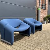 2x Artifort Groovy F598 (M-chair) blue, perfect state! Pierre Paulin