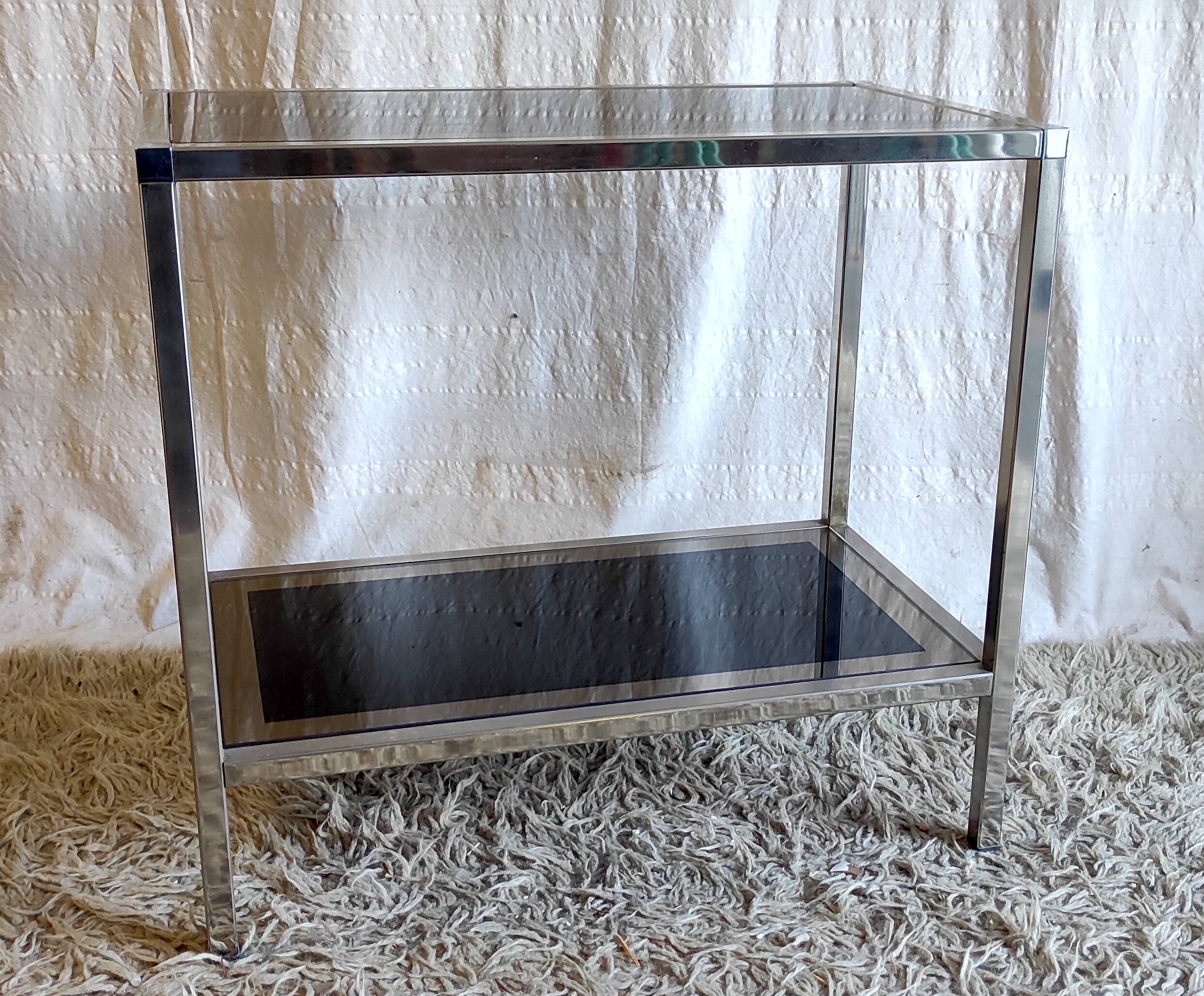 Chrome/gold metal and black/gold glass console - 70s/80s