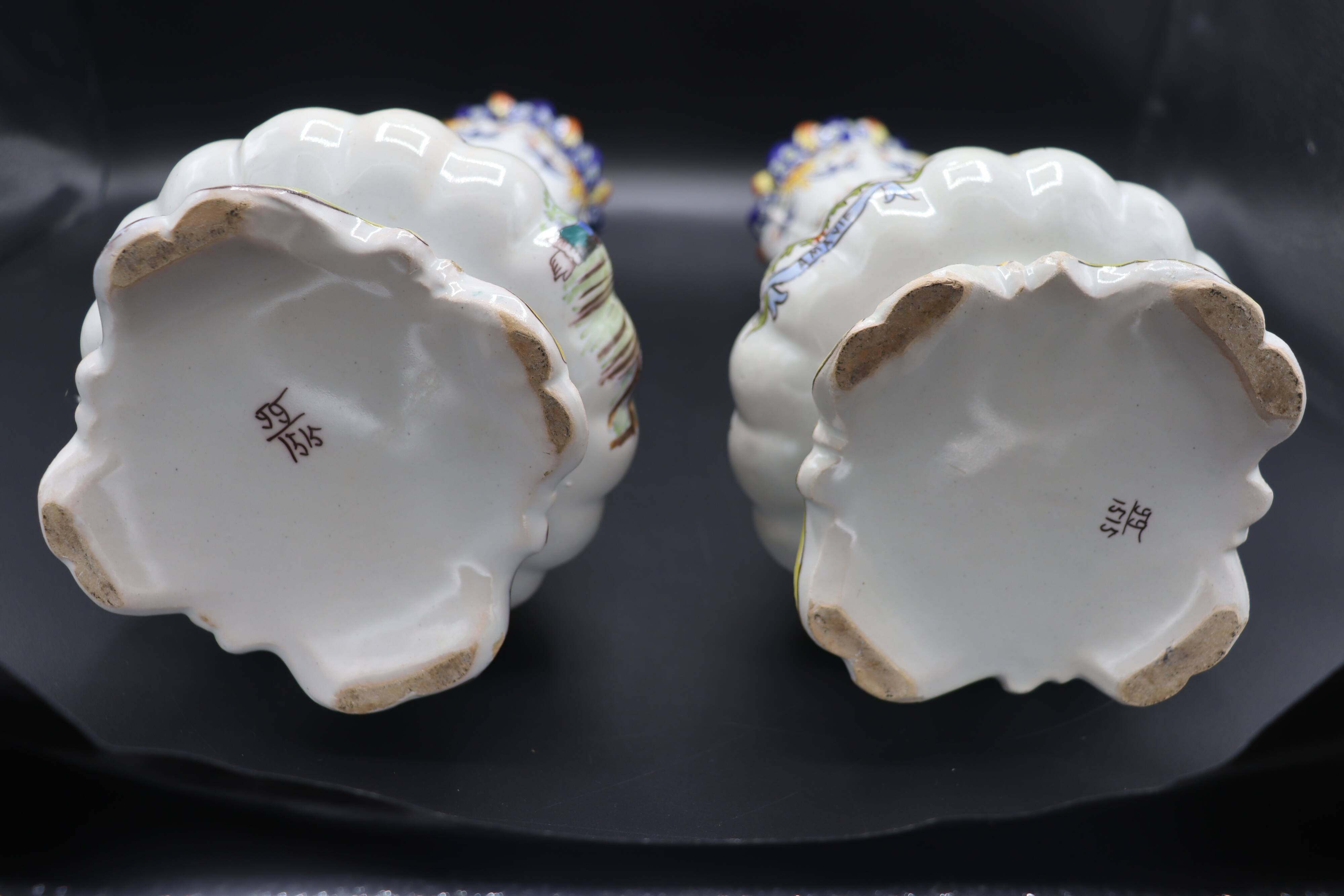 Pair of hand-painted vases "Rouen" Earthenware 1910