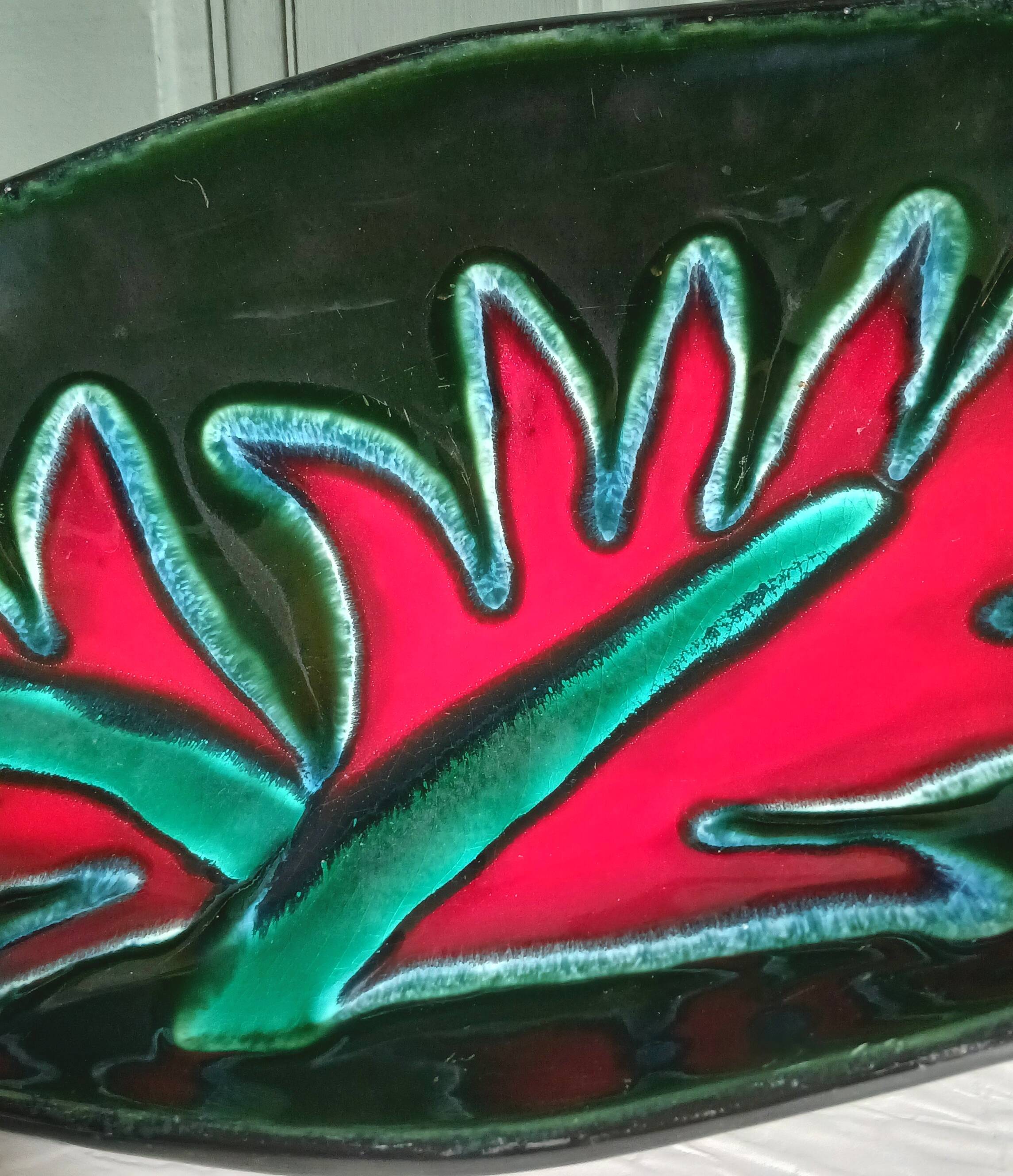 Longwy, numbered and hand-decorated pocket bowl from around 1960.