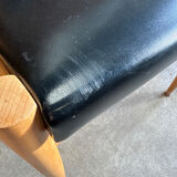 Set of 4 Scandinavian chairs in light wood and black faux leather – vintage