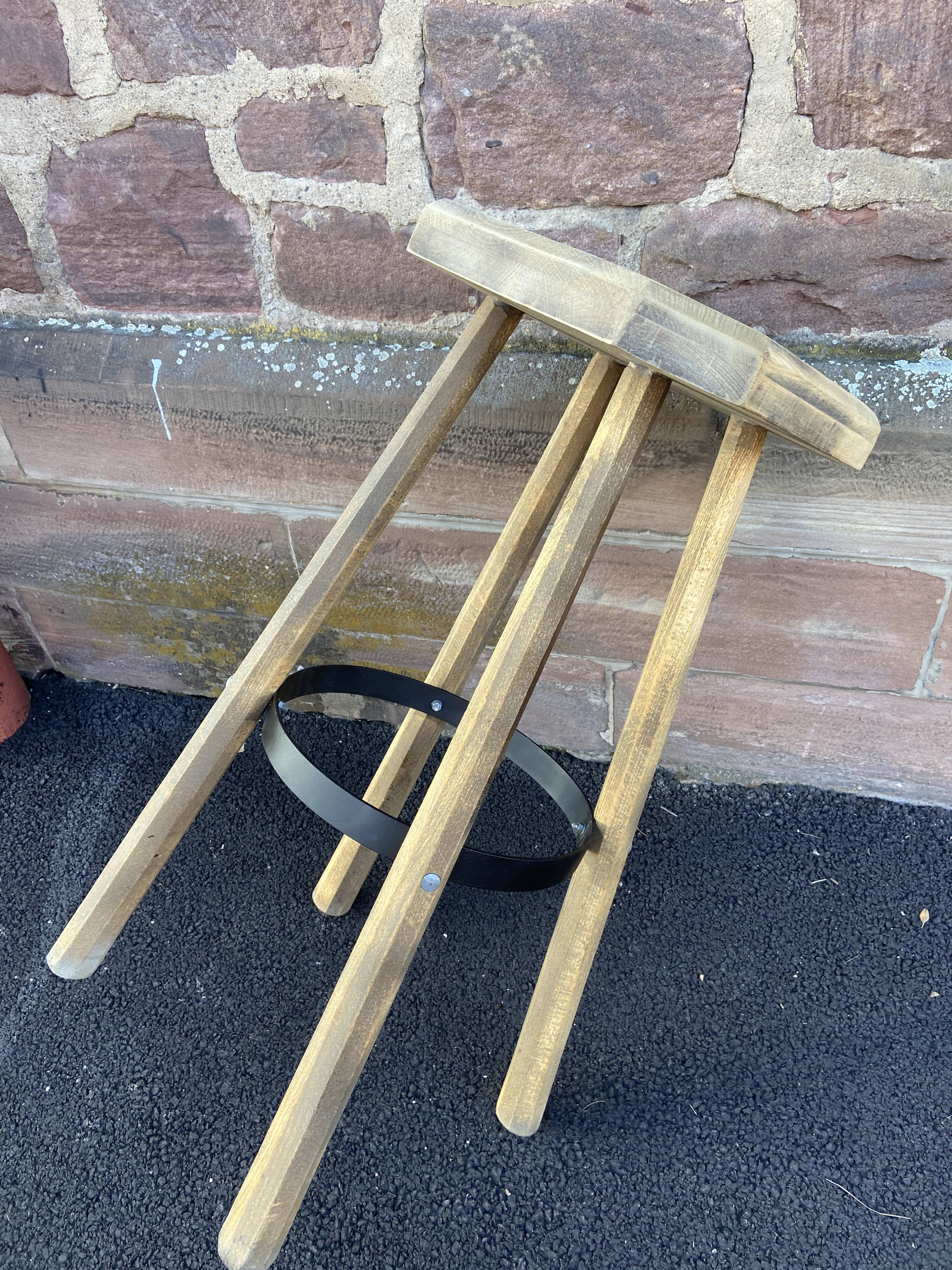 Wooden bar stool natural raw vintage 1970
