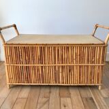 Bench-chest in rattan and bamboo 60s