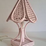Pair of cane and bamboo bedside lamps
