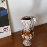 Large Vallauris Fat Lava brown and yellow ceramic pitcher from the 70s