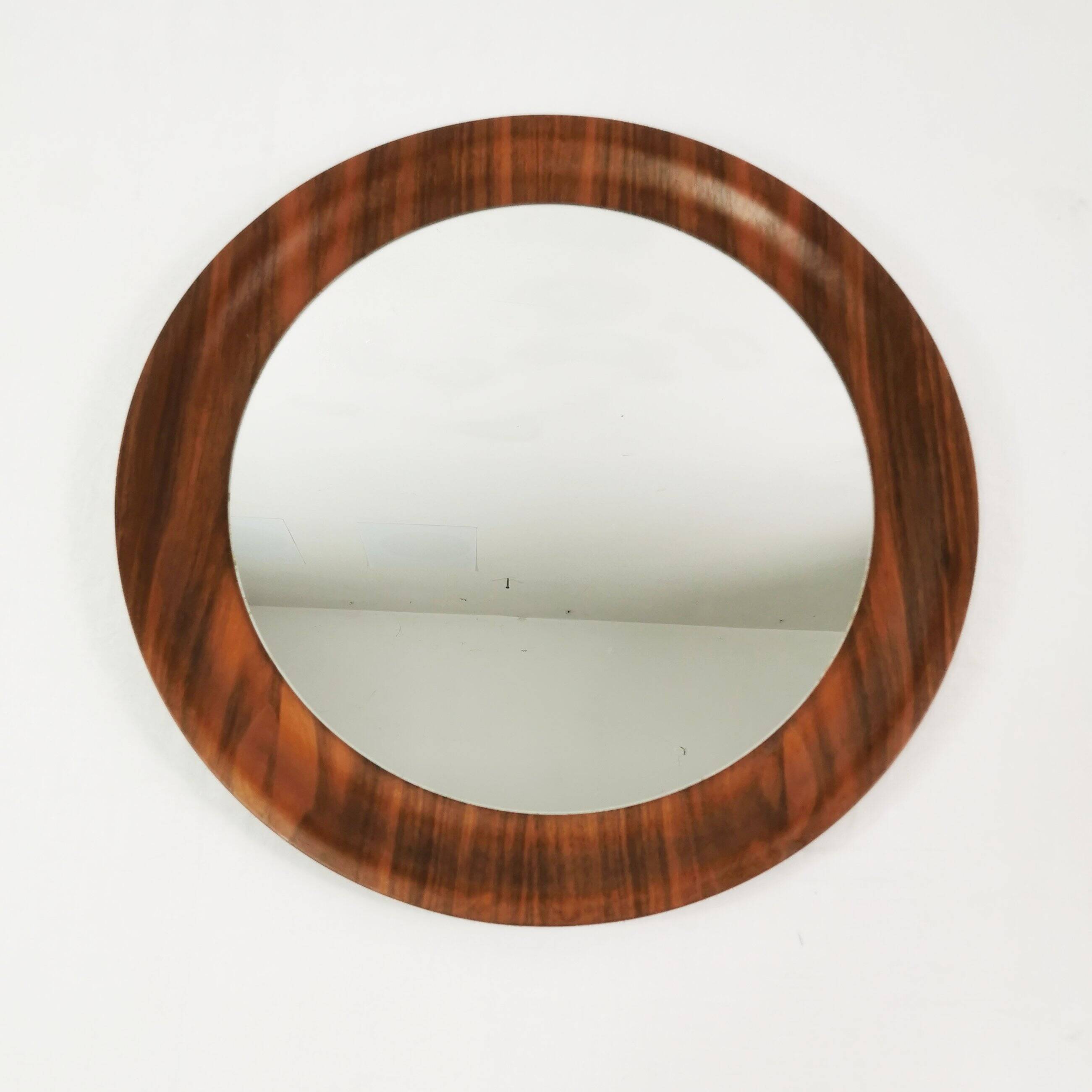 Mid Century Teak Round Wall Mirror, Denmark, 1960s