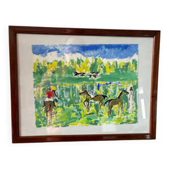 Signed gouache of horses