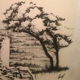 Illustration/signed paper print, framed, 60s/70s