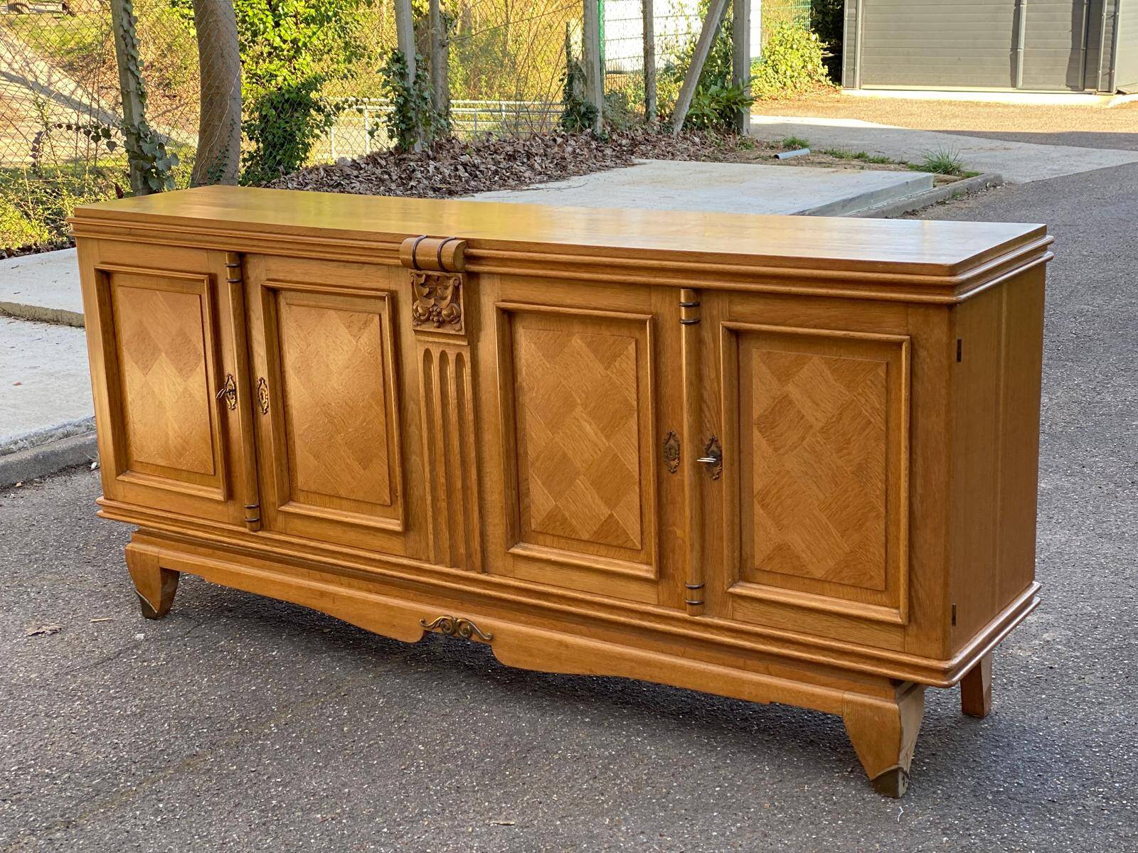 Buffet enfilade vintage art déco en marqueterie et bois massif 4 portes