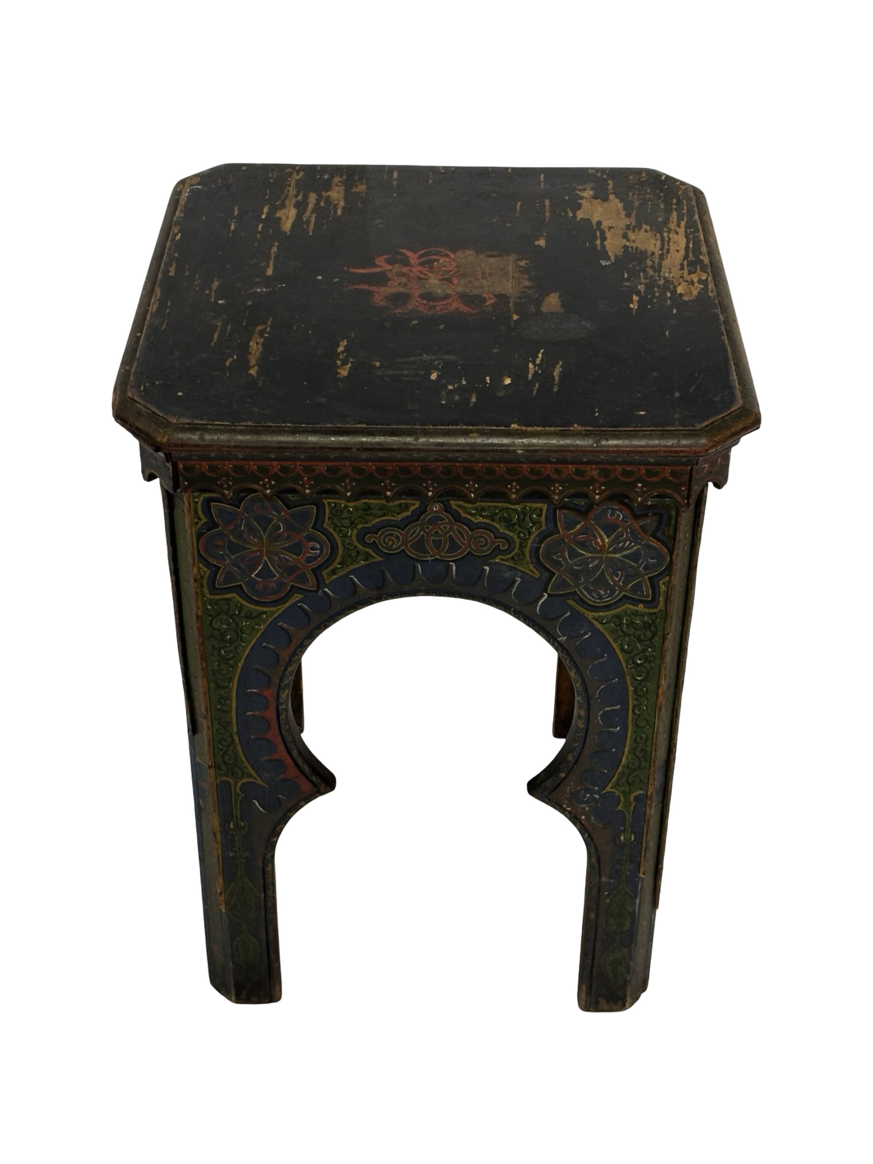 Antique hand-painted Moroccan Moorish Zouak side table
