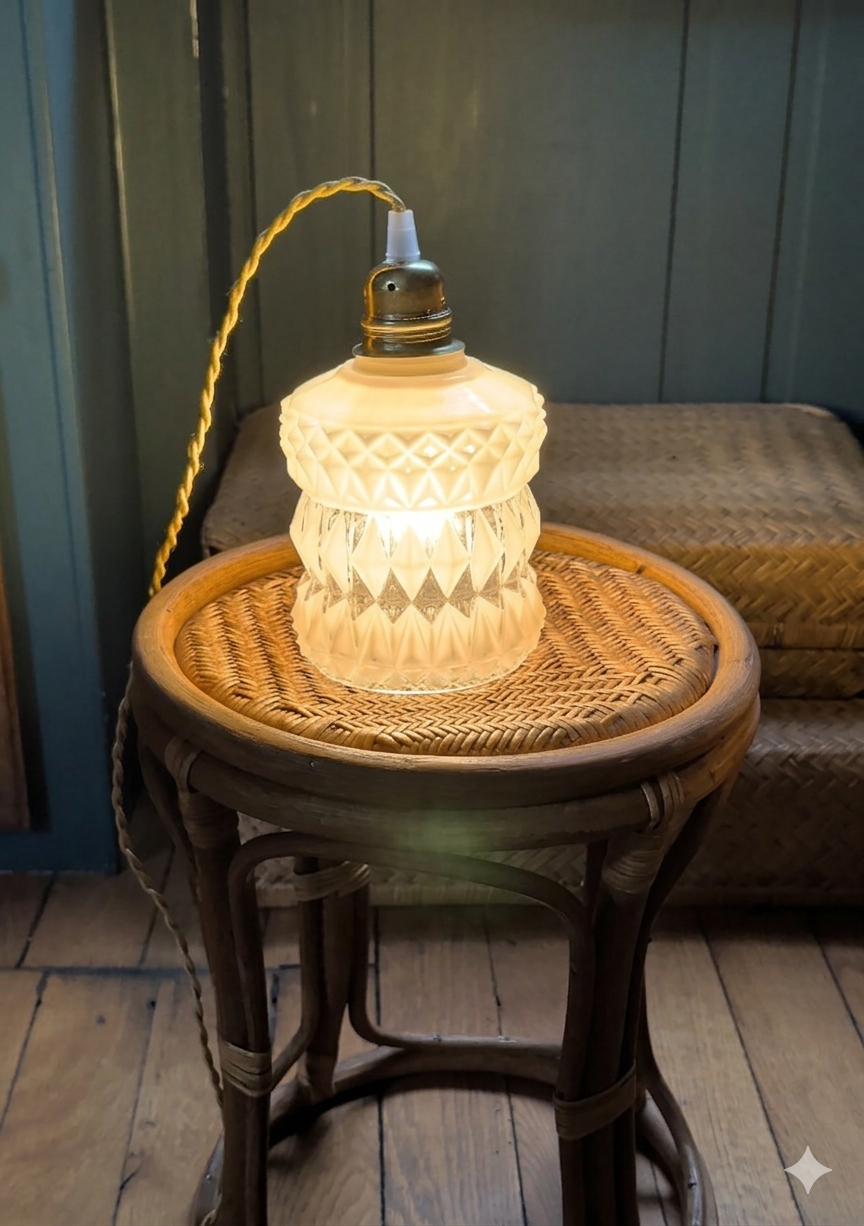 Frosted and clear moulded glass lampshade, mid-20th century.