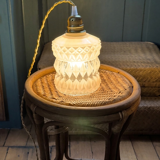 Frosted and clear moulded glass lampshade, mid-20th century.
