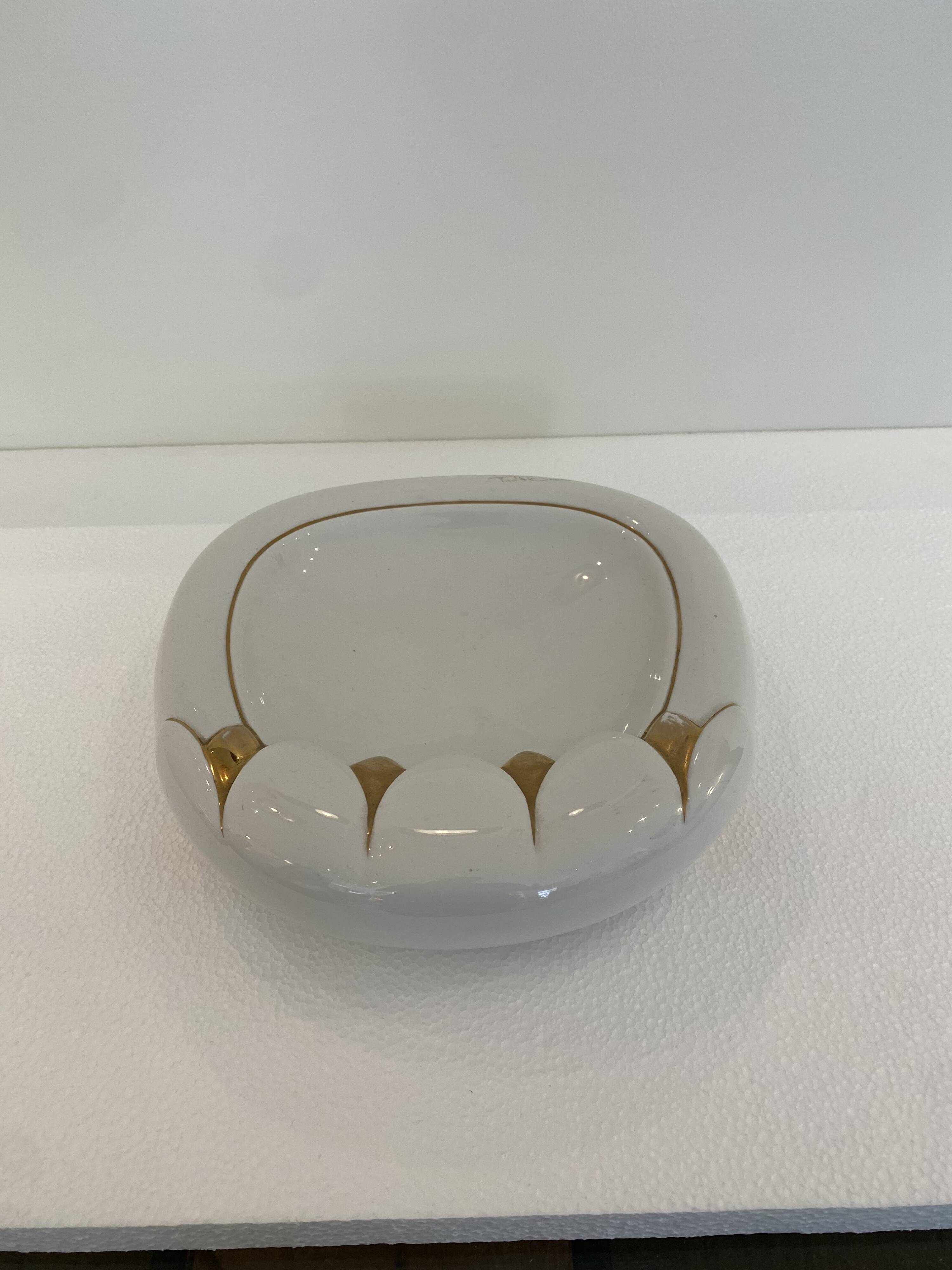 Paolo Traversi Ceramic & Gold Leaf Villari Tulip Plate Tray Vintage Italy 1