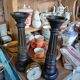 2 carved wooden candlesticks