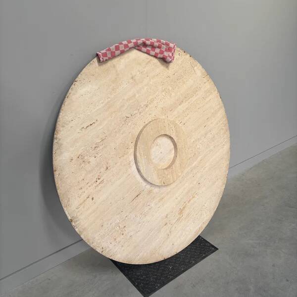 Large travertine round coffee table by Up & Up, Italy 1970s