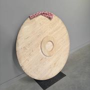 Large travertine round coffee table by Up & Up, Italy 1970s