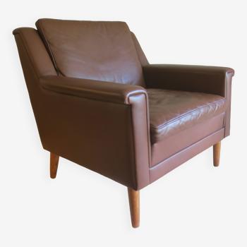 Fauteuil lounge danois en cuir marron 1960