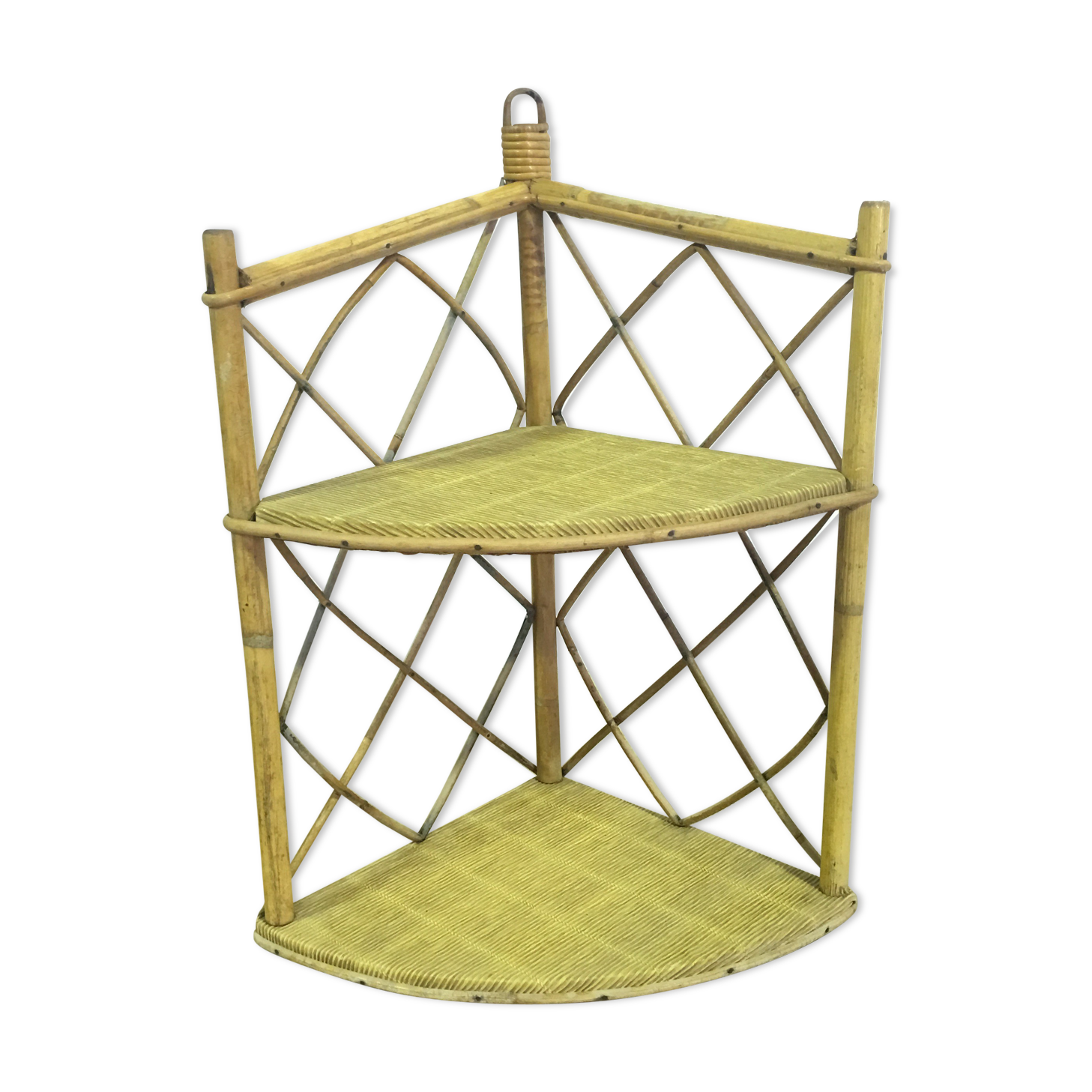 Corner wicker shelf