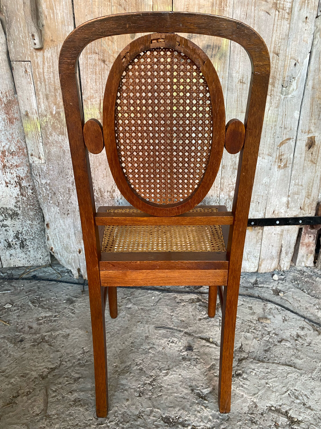 4 chaises anciennes style Louis XVI en bois et cannage, XIXème s.