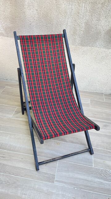 Folding deck chair WOOD and CANVAS Vintage