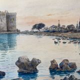 Aquarelle Joséphine Vernay, Île st Honorat cannes "calme au soir" marine