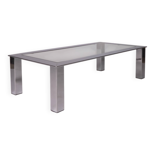 Table basse moderniste en acier chromé et verre, France, Belgique 1975