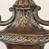 Pair of solid wood and bronze door handles, classical style, Italy 20th century.