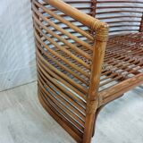 Bench and its bamboo and rattan armchair