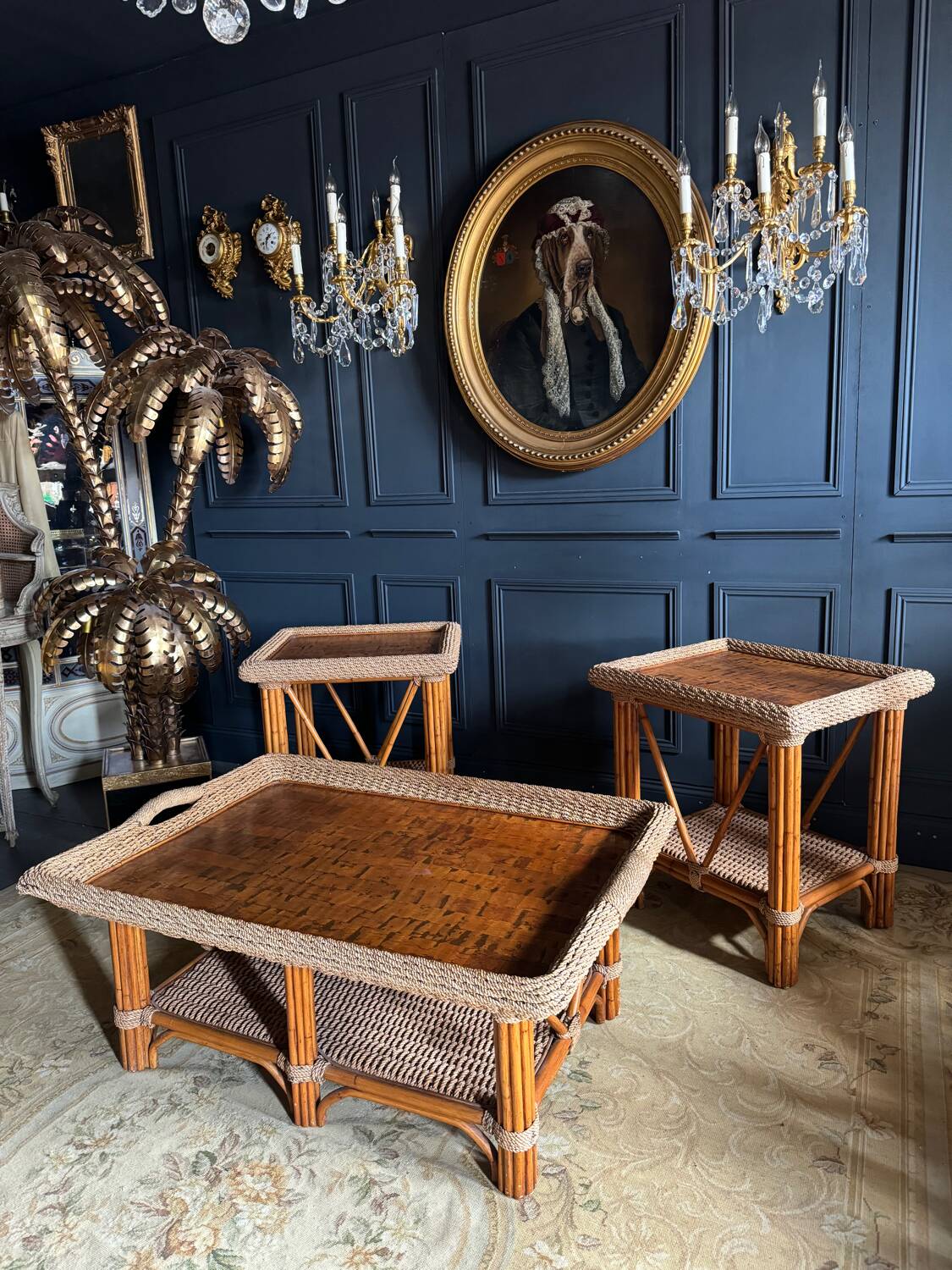 Coffee Table And Pair Of Sofa Ends From The 70s In Bamboo - 20th Century