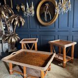 Coffee Table And Pair Of Sofa Ends From The 70s In Bamboo - 20th Century