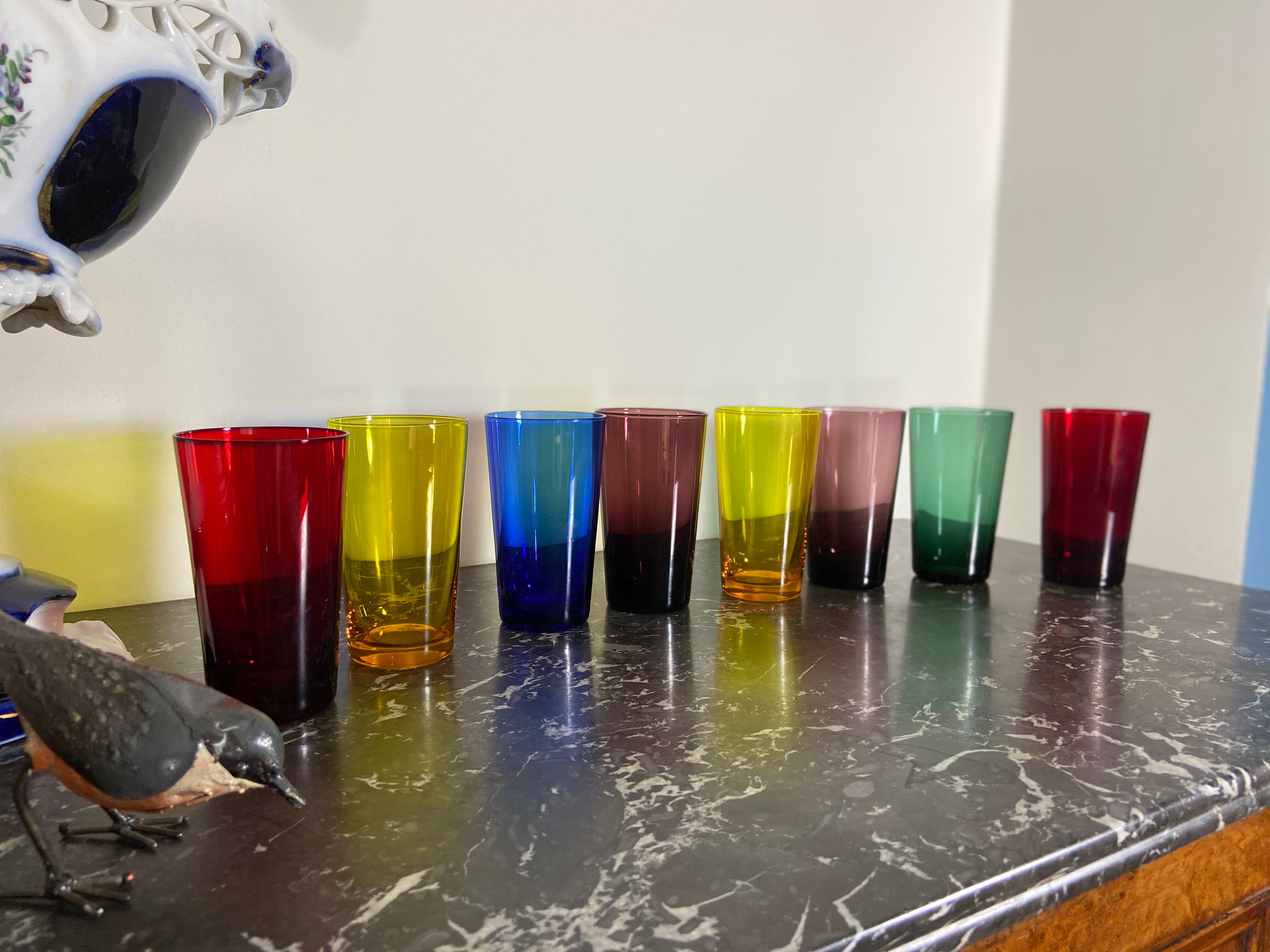 Series of 8 glasses of vintage colors 1970 Italy
