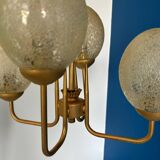 1950s gold pendant light with 4 egg globes