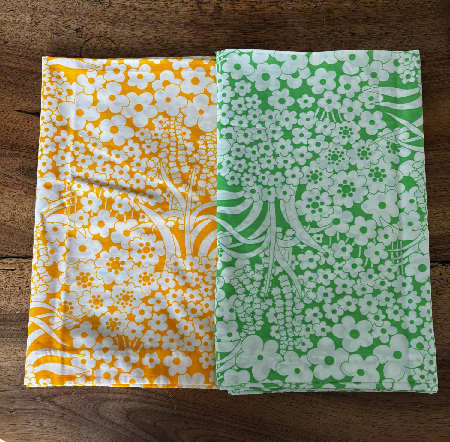 Set of two seventies Descamps Tergal bolster cases