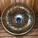 Ancienne suspension verre moulé incrustation doré + contour laiton vintage