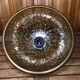 Old pendant lamp molded glass gold inlay + vintage brass contour