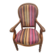 Fauteuil ancien en velours rayé multicolore à pieds tourné